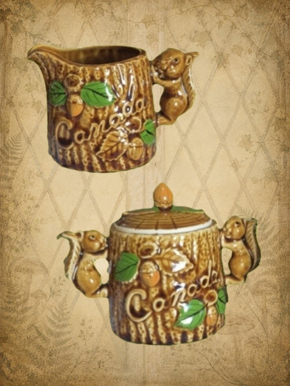 Woodland Whispers 🍃🧚‍♂️ Vintage Japan Squirrel Cream & Sugar Ceramic Set